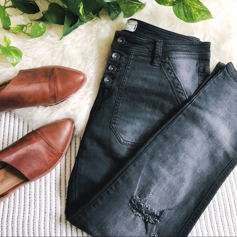Free People Button-Fly Distressed Skinny Jeans